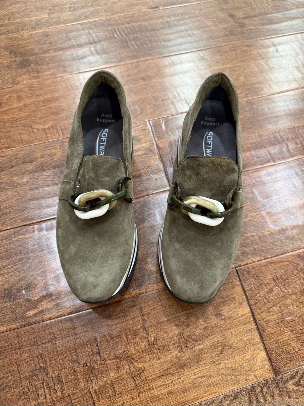 SoftWalk Women's Olive Suede Slip-On Sneakers with Decorative Chain
